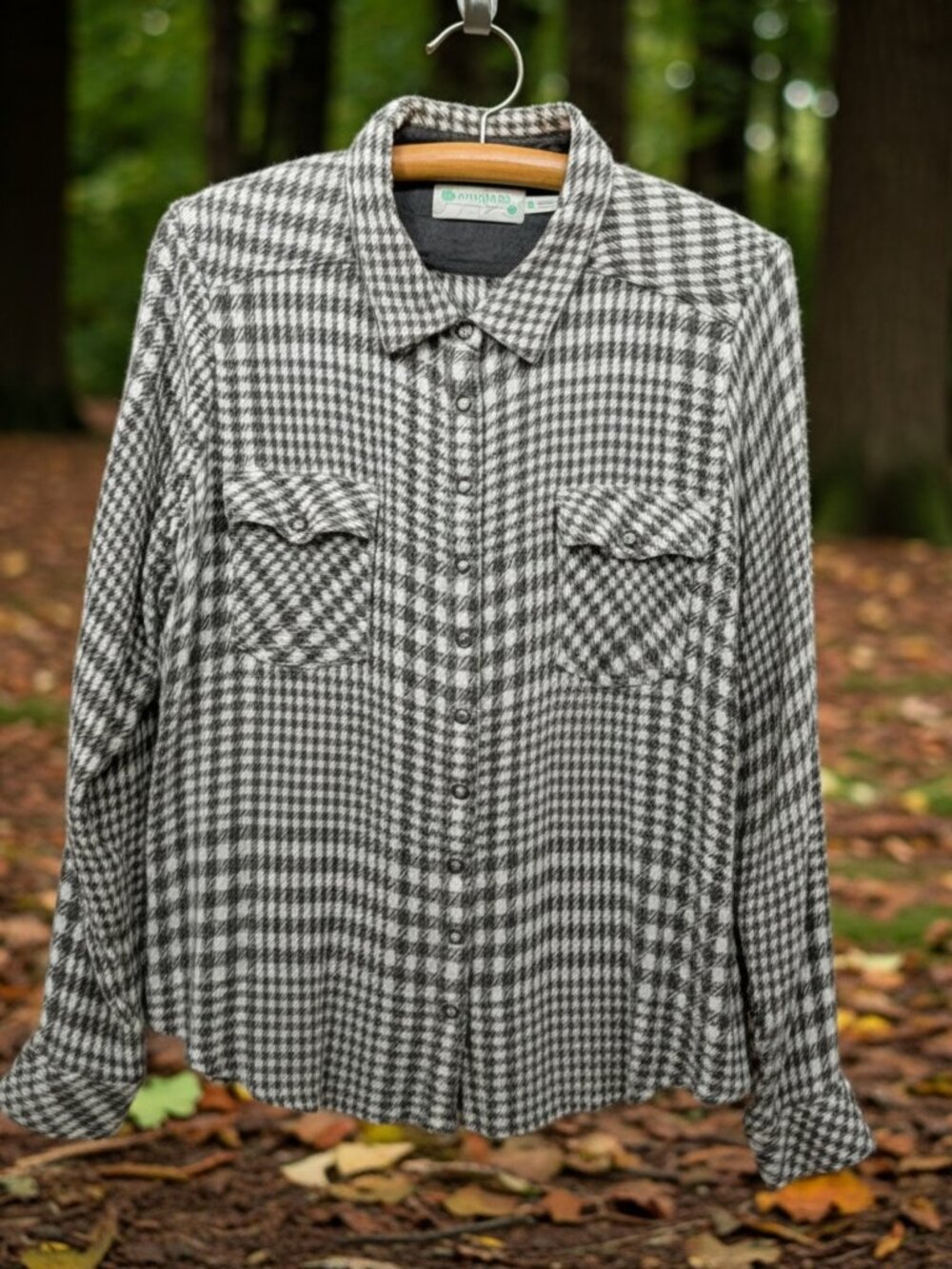 AVENTURA Marisol LS Boyfriend Shirt XL Grey White Houndstooth LENZING Viscose